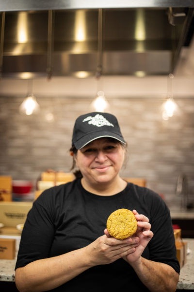 Pam with her Pistachio Cardamom Cookie